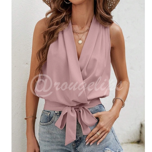 Rouge! Tops - Pink V-Neck Surplice Tie Waist Top